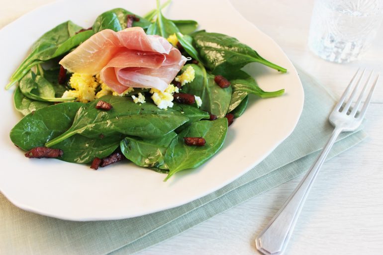 Spinach Salad with Prosciutto Vinaigrette
