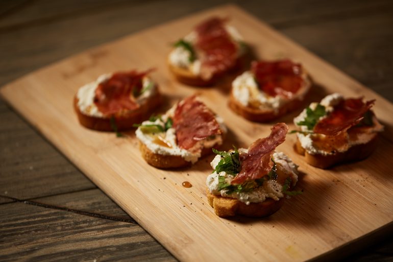 Bruschetta with Ricotta and Crispy Prosciutto di Parma Prosciutto Di
